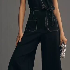 Anthropologie Elegant Denim Jumpsuit with Tie Waist